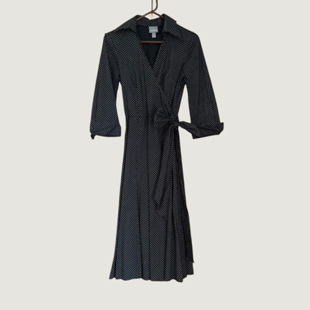 Rabbit‎ Rabbit Rabbit Designs Wrap Dress 8 Black Polka Dot Collared Retro Midi